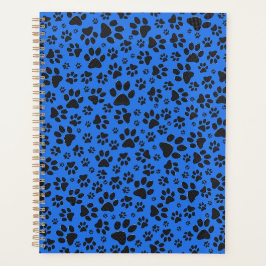 Dog Paws Black & White Polka Dot auf Tech Blue Planer (Vorderseite)