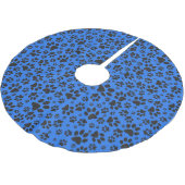 Dog Paws Black & White Polka Dot auf Tech Blue Polyester Weihnachtsbaumdecke (Schrägansicht)