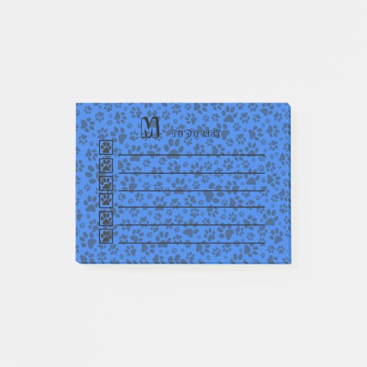 Dog Paws Black & White Polka Dot auf Tech Blue Post-it Klebezettel (Vorderseite)