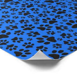 Dog Paws Black & White Polka Dot auf Tech Blue Poster