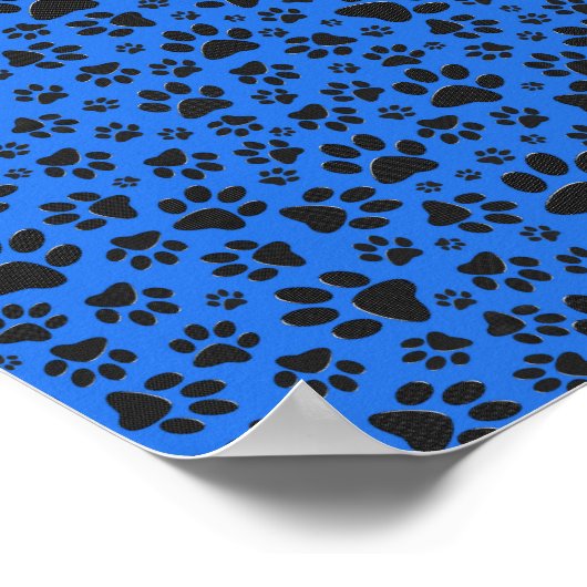 Dog Paws Black & White Polka Dot auf Tech Blue Poster (Ecke)