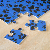 Dog Paws Black & White Polka Dot auf Tech Blue Puzzle (Seite)
