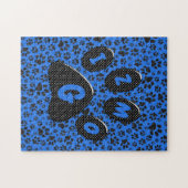 Dog Paws Black & White Polka Dot auf Tech Blue Puzzle (Horizontal)