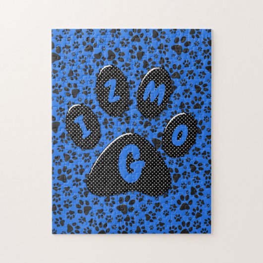 Dog Paws Black & White Polka Dot auf Tech Blue Puzzle (Vertikal)