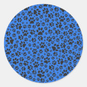 Dog Paws Black & White Polka Dot auf Tech Blue Runder Aufkleber (Vorderseite)