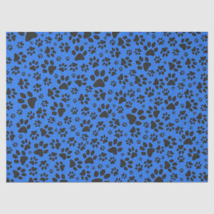 Dog Paws Black & White Polka Dot auf Tech Blue Seidenpapier