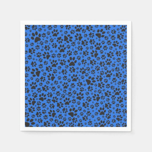 Dog Paws Black & White Polka Dot auf Tech Blue Serviette (Vorderseite)
