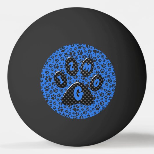 Dog Paws Black & White Polka Dot auf Tech Blue Tischtennisball (Vorderseite)