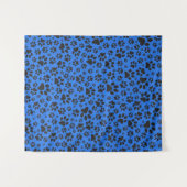 Dog Paws Black & White Polka Dot auf Tech Blue Wandteppich (Vorderseite (Horizontal))