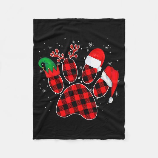 Dog Paws Christmas Buffalo Plaid Paw Santa Elf Rei Fleecedecke (Vorderseite)