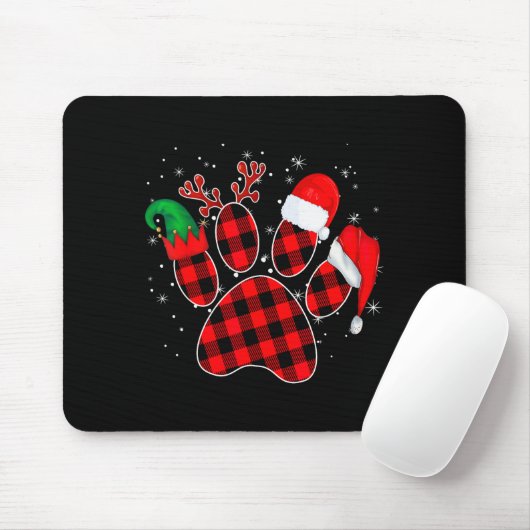 Dog Paws Christmas Buffalo Plaid Paw Santa Elf Rei Mousepad (Mit Mouse)