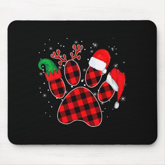 Dog Paws Christmas Buffalo Plaid Paw Santa Elf Rei Mousepad (Vorne)