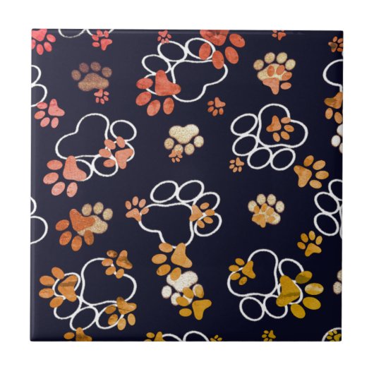 Dog Paws Eggshell Brown Black Fliese (Vorderseite)