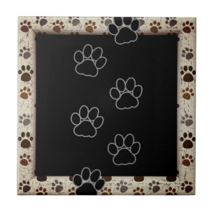 Dog Paws Frame Black Tan   KERAMIK Fliese
