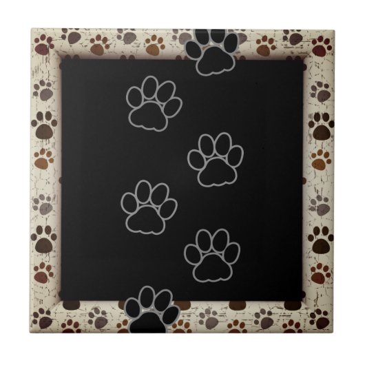 Dog Paws Frame Black Tan | KERAMIK Fliese (Vorderseite)