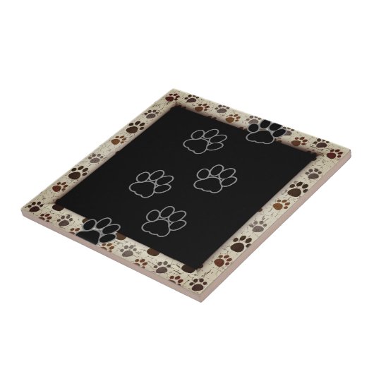 Dog Paws Frame Black Tan | KERAMIK Fliese (Seite)