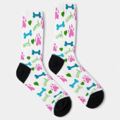Dog Paws Knochen Hört Woof Pink Grün Blau Socken (Rechts)