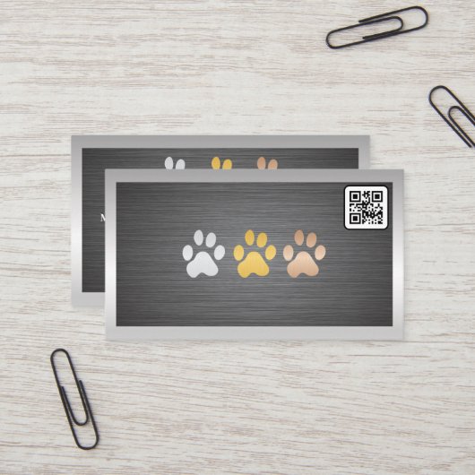 Dog Paws Metal | QR-Code Visitenkarte (Vorderseite/Rückseite Beispiel)