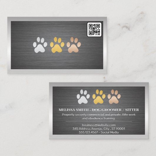 Dog Paws Metal | QR-Code Visitenkarte (Vorne/Hinten)