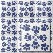 Dog Paws Prints Portuguese Style White and Blue  Fliese