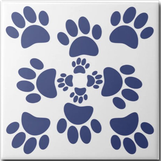 Dog Paws Prints Portuguese Style White and Blue  Fliese