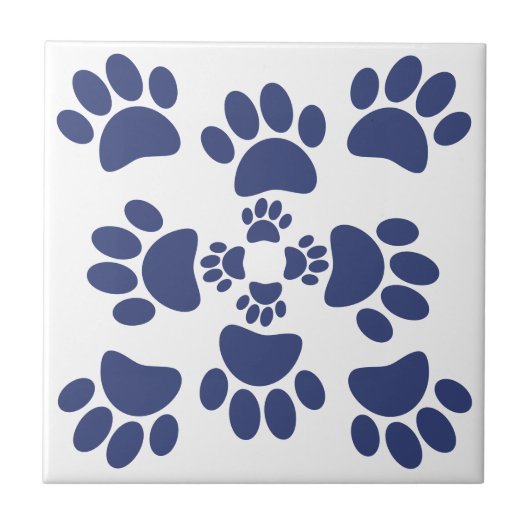 Dog Paws Prints Portuguese Style White and Blue Fliese (Vorderseite)