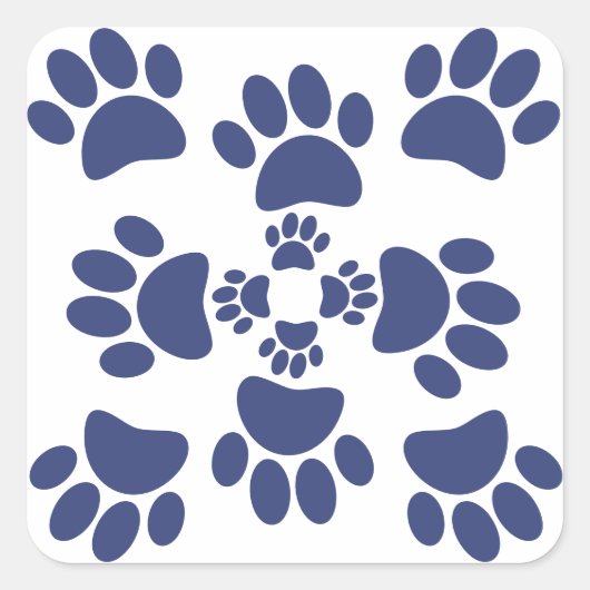 Dog Paws Prints Portuguese Style White and Blue  Quadratischer Aufkleber (Vorderseite)