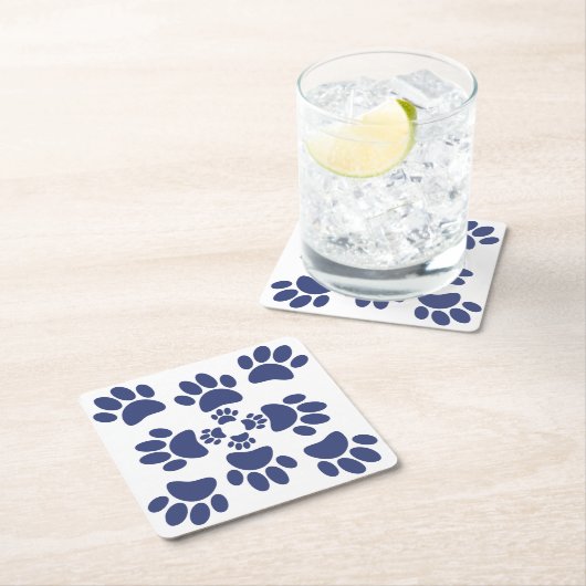 Dog Paws Prints Portuguese Style White and Blue Rechteckiger Pappuntersetzer (Vor Ort)