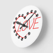Dog Paws Red Heart Love Runde Wanduhr (Winkel)