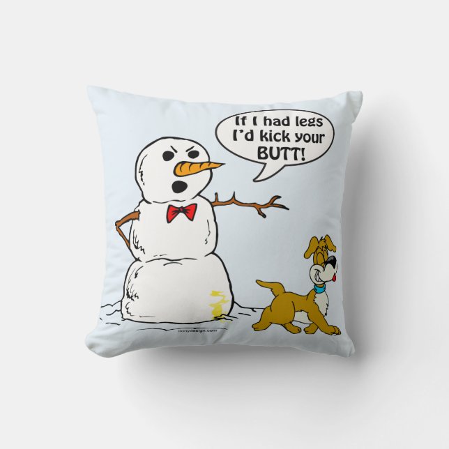 Dog Pees auf Snowman Cartoon Kissen (Vorderseite)