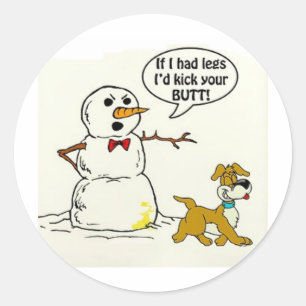 Dog Pees on Snowman Runder Aufkleber