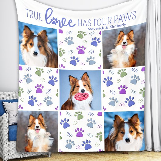 Dog Personalisiert 5 Foto Trendy Paw Print Quilt Fleecedecke