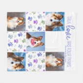 Dog Personalisiert 5 Foto Trendy Paw Print Quilt Fleecedecke (Vorderseite (Horizontal))