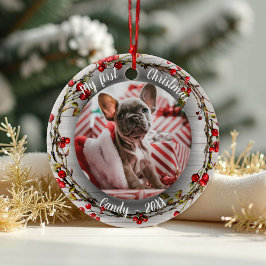 Dog Pet Erstes Weihnachtsfest Foto Red Berry Wreat Keramik Ornament
