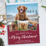 Dog Pet Foto Collage Wir woof Sie frohe Weihnachte Postkarte<br><div class="desc">Wir würden dir frohe Weihnachten wünschen! Versenden Sie niedliche und lustige Urlaubstage mit dieser niedlichen personalisierten Haustier Foto Urlaubskarte. Frohe Weihnachtswünsche vom Hund mit niedlichen Pfotendrucken in einem lustigen, modernen Foto Collage Design. Fügen Sie dem Hund die Fotos oder Fotos Ihrer Familie hinzu und personalisieren Sie mit Familienname, Nachricht und...</div>