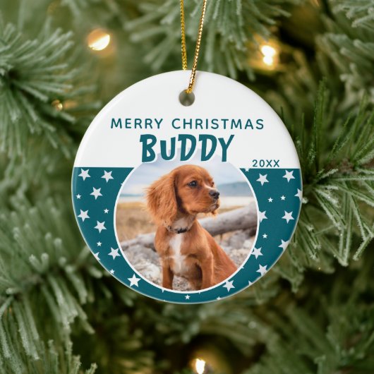 Dog Pet Foto Frohe Weihnachts-Star-Muster Keramik Ornament (Baum)