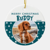 Dog Pet Foto Frohe Weihnachts-Star-Muster Keramik Ornament (Vorne)
