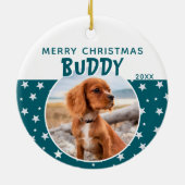 Dog Pet Foto Frohe Weihnachts-Star-Muster Keramik Ornament (Hinten)