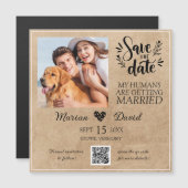 Dog Pet Foto Rustikal Save the Date Qr Code Hochze Magnetkarte (Vorne/Hinten)