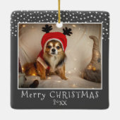 Dog Pet Foto Stars Grau Frohe Weihnachten Keramikornament (Rückseite)