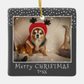 Dog Pet Foto Stars Grau Frohe Weihnachten Keramikornament (Vorderseite)