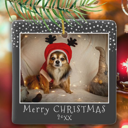 Dog Pet Foto Stars Grau Frohe Weihnachten Keramikornament
