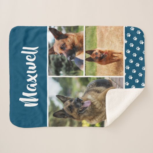 Dog Pet Lover Foto Collage Memorial Pawprint Sherpadecke (Vorderseite (Horizontal))