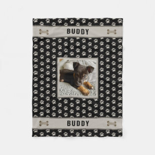 Dog Pet Lover Foto Paw Print Black Grau Fleecedecke