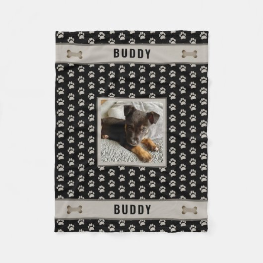 Dog Pet Lover Foto Paw Print Black Grau Fleecedecke (Vorderseite)