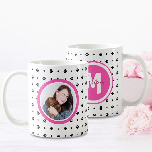 Dog Pet Monogram Foto PW Print Hot Pink Kaffeetasse