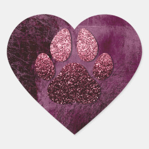 Dog Pet Paw Rose Burgund Glitzer Herzstück Park Herz-Aufkleber