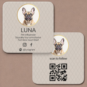 Dog Pet Social Media QR Code Gold Elegantes Foto Quadratische Visitenkarte