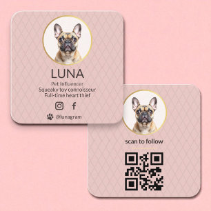 Dog Pet Social Media QR Code Rosa Foto Quadratische Visitenkarte
