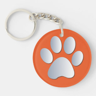 Dog Pfoten in Silber & Orange, Geschenk Schlüsselanhänger